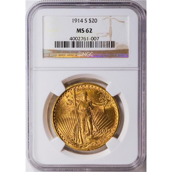 1914-S $20 Saint Gaudens Double Eagle Gold Coin NGC MS62