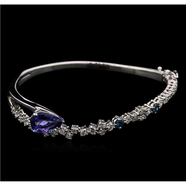 2.27 ctw Tanzanite and Diamond Bangle Bracelet - 14KT White Gold