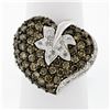 Image 1 : 10k White Gold 3.10 ctw Brown and White Diamond Leaf Heart Cluster Ring