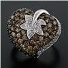 Image 2 : 10k White Gold 3.10 ctw Brown and White Diamond Leaf Heart Cluster Ring