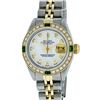 Image 1 : Rolex Ladies 2T White Diamond & Emerald Datejust Wristwatch