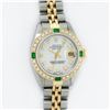 Image 2 : Rolex Ladies 2 Tone MOP Diamond & Emerald Datejust Wristwatch