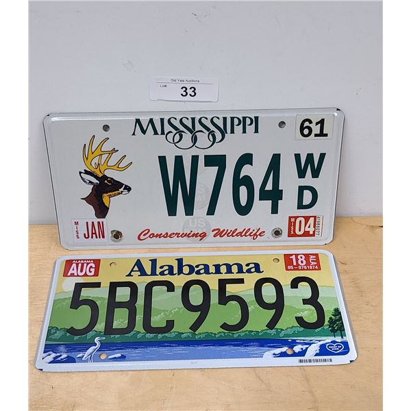 MISSISSIPPI & ALABAMA LICENSE PLATES