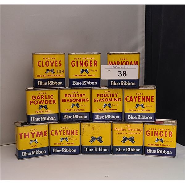 12 VINTAGE BLUE RIBBON SPICE TINS