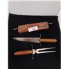 Image 2 : VINTAGE WOOD & BRASS CARVING SET