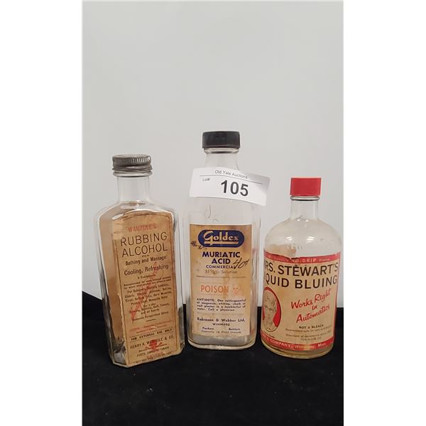 THREE VINTAGE APOTHOCARY BOTTLES