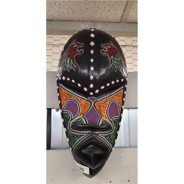 LARGE AFRICAN BEADED WOOD DISPLAY MASK