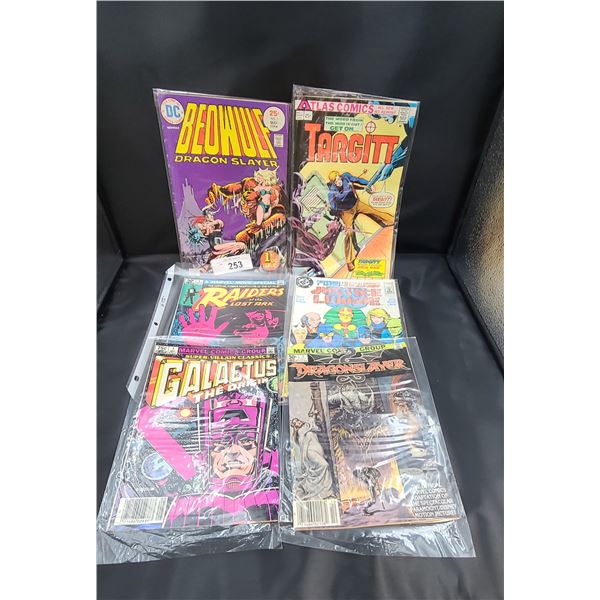 #1 RAIDERS OF THE LOST ARK COMIC, #1 JUSTICE LEAGUE, #1 DRAGON SLAYER, #1 GALACTUS, #1 TARGITT, & #1
