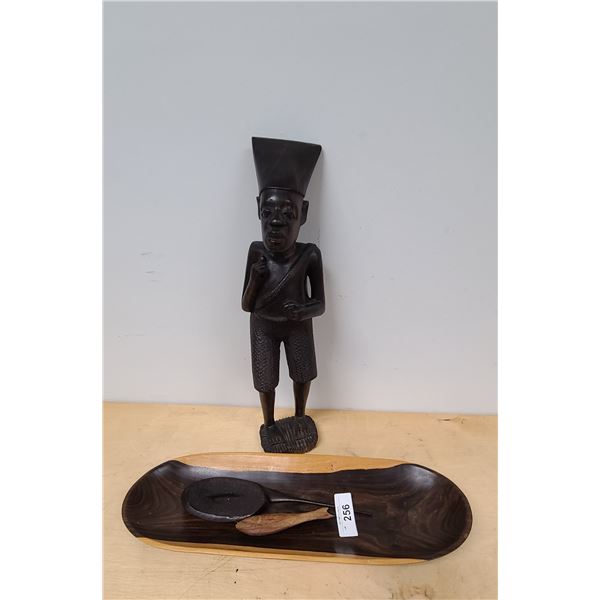 AFRICAN STATUE & WOOD BOWL