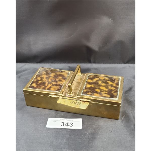 VINTAGE BRASS CIGARETTE CASE WITH TORTOISE SHELL INLAY