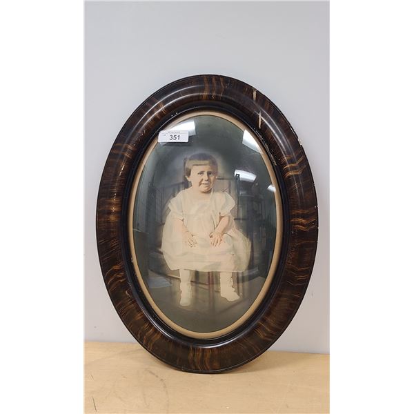 ANTIQUE BUBBLE GLASS FRAME PHOTO OF A CHILD