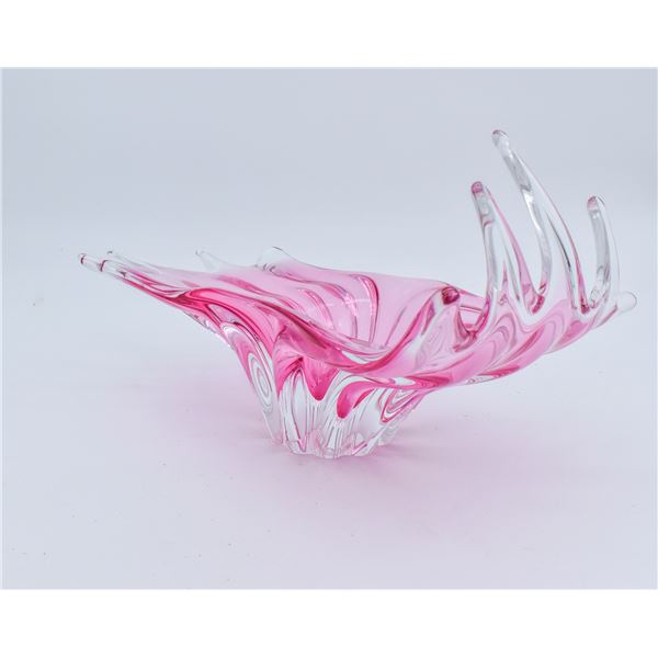 Large Pink Wave Art Glass Bowl