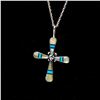 Image 1 : Zuni Sterling Inlay Cross Pendant Necklace