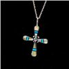 Image 1 : Zuni Sterling Inlay Cross Pendant Necklace