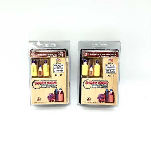 Thompson Center Shockwave 50 Cal 250 Grain Bonded Core Bullets in Super Glide Sabots, 30 QTY