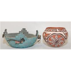 TWO ZUNI POTTERY ITEMS