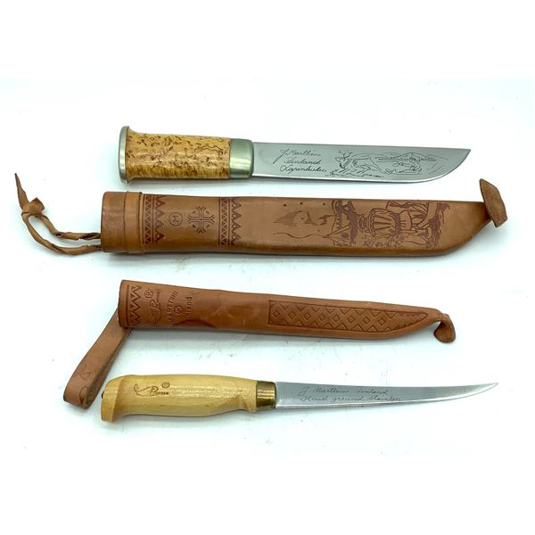 J. Marttiini Fillet Knife and Fixed Blade Knife in Leather Sheaths