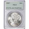 Image 1 : 1887 $1 Morgan Silver Dollar Coin PCGS MS64 Green Rattler Holder
