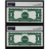 Image 2 : (2) Consec. 1899 $1 Black Eagle Silver Certificate Notes PMG About Uncirculated 50/55