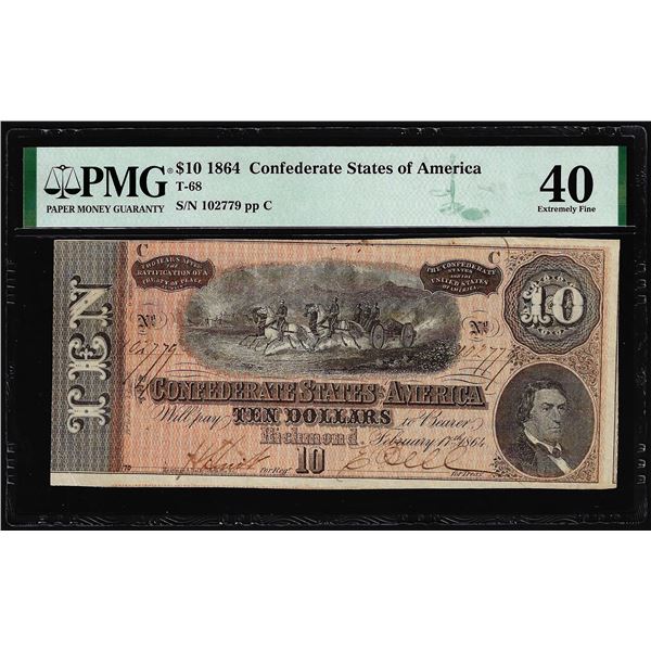 1864 $100 Confederate States of America Note T-68 PMG Extremely Fine 40