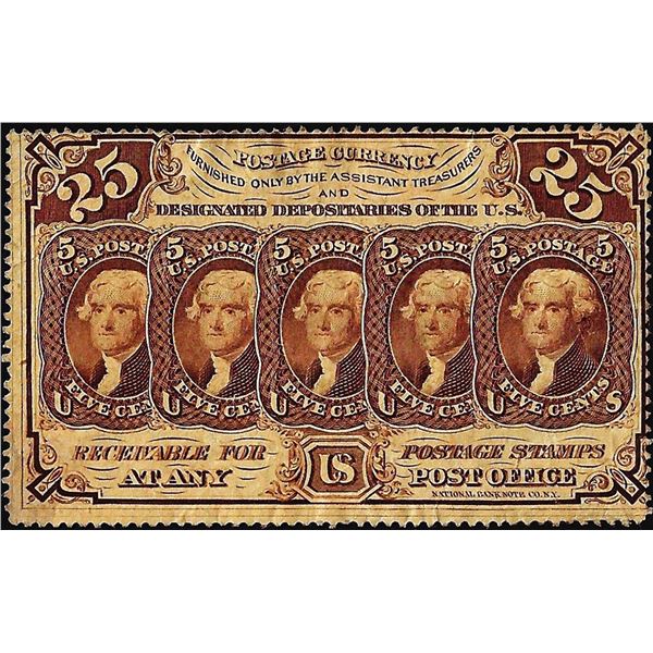 July 17, 1862 First Issue Twenty-Five Cents Fractional Currency Note Perforated