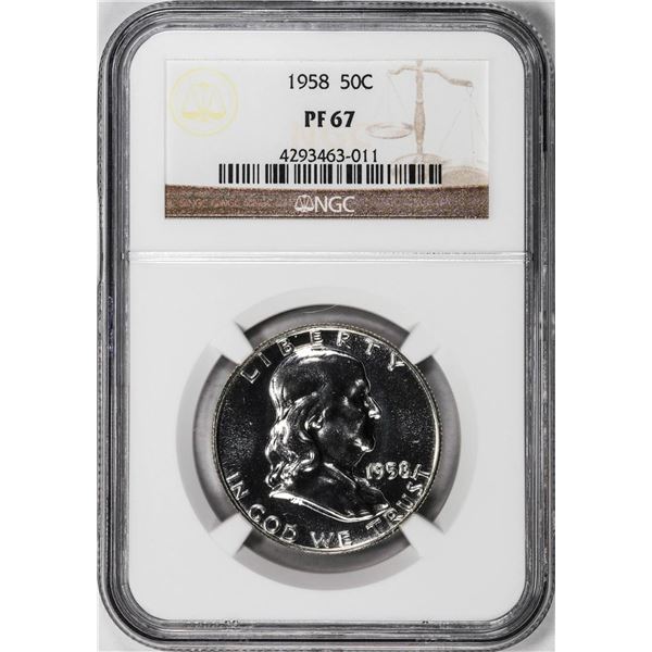 1958 Proof Franklin Half Dollar Coin NGC PF67