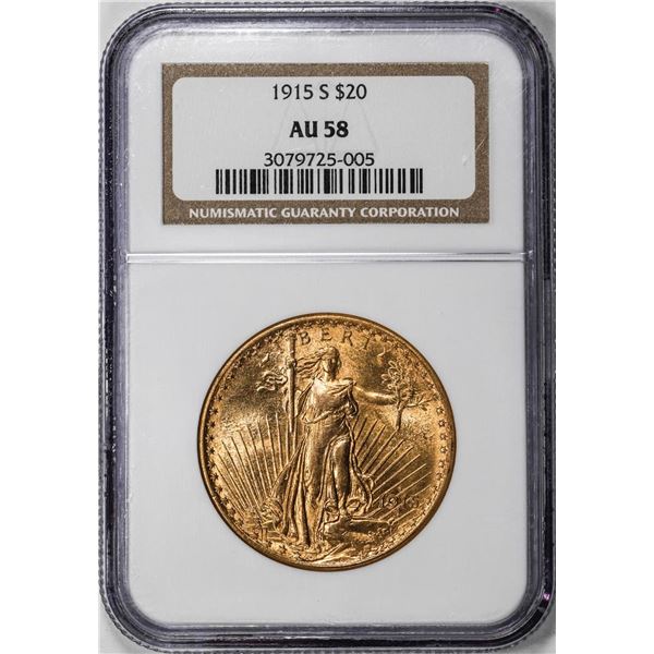 1915-S $20 St. Gaudens Double Eagle Gold Coin NGC AU58