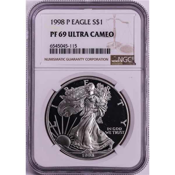 1998-P $1 Proof American Silver Eagle Coin NGC PF69 Ultra Cameo