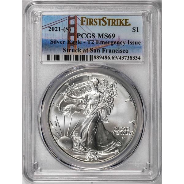 2021-(S) Type 2 $1 American Silver Eagle Coin PCGS MS69 First Strike Emergency Issue