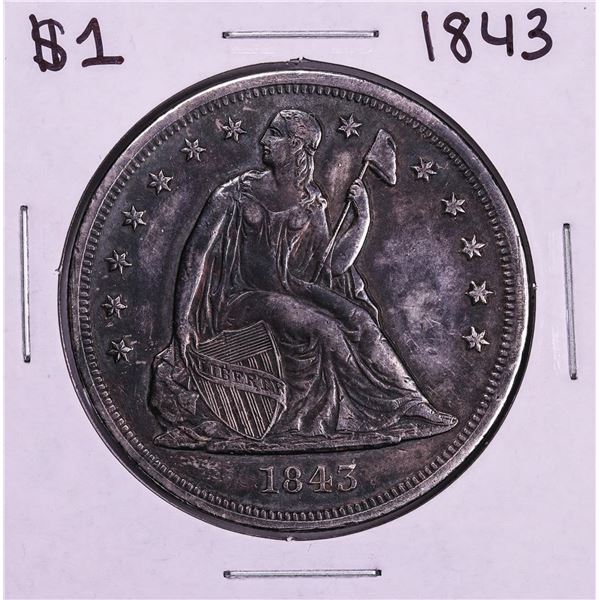 1843 $1 Seated Liberty Silver Dollar Coin