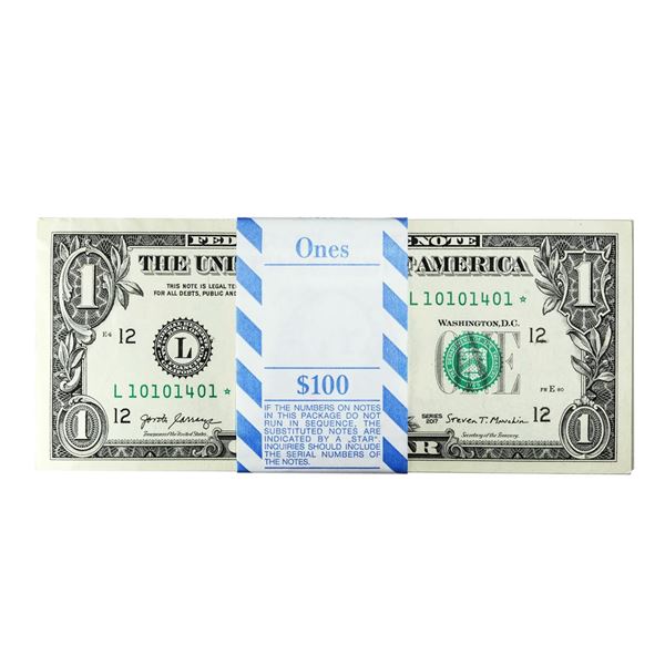 Pack of (100) Consecutive 2017 $1 Federal Reserve STAR Notes San Francisco