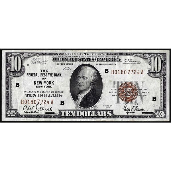 1929 $10 Federal Reserve Bank Note New York