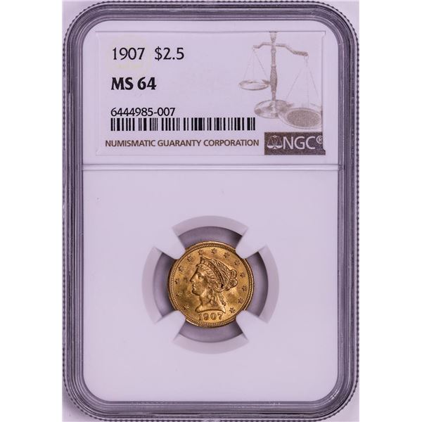 1907 $2 1/2 Liberty Head Quarter Eagle Gold Coin NGC MS64