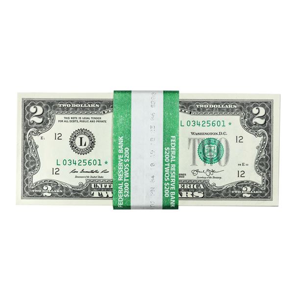 Pack of (92) Consecutive 2013 $2 Federal Reserve STAR Notes San Francisco