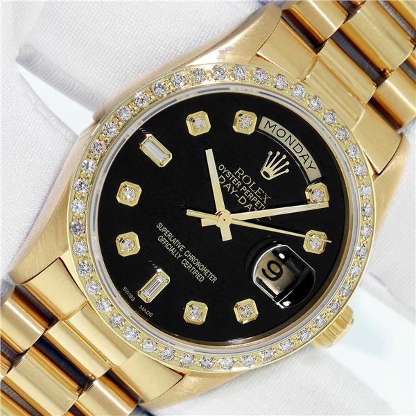 Rolex Men's 18K Yellow Gold Diamond Day Date President Watch With Rolex Box