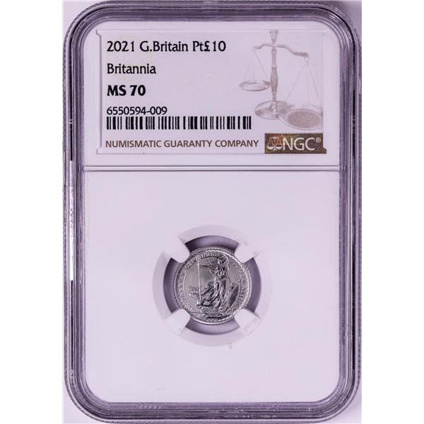 2021 Great Britain 10 Pounds Britannia 1/10oz Platinum Coin NGC MS70