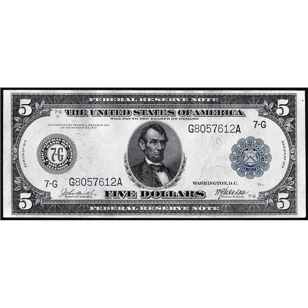 1914 $5 Federal Reserve Note Chicago