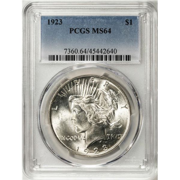 1923 $1 Peace Silver Dollar Coin PCGS MS64