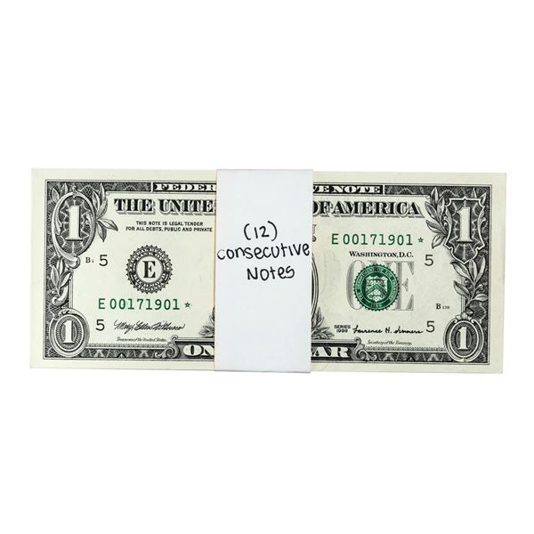 Lot of (12) Consecutive 1999 $1 Federal Reserve Star Notes Richmond