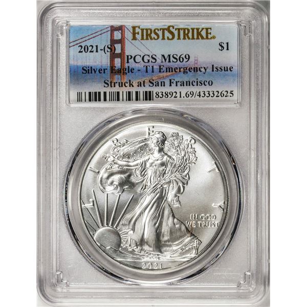 2021-(S) Type 1 $1 American Silver Eagle Coin PCGS MS69 First Strike Emergency Issue