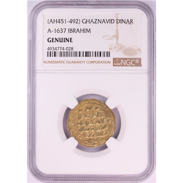 AH451-492 Ghaznavid Dinar A-1637 Ibrahim Gold Coin NGC Genuine