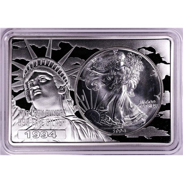 1994 $1 American Silver Eagle Coin & 2oz Silver Bar Set