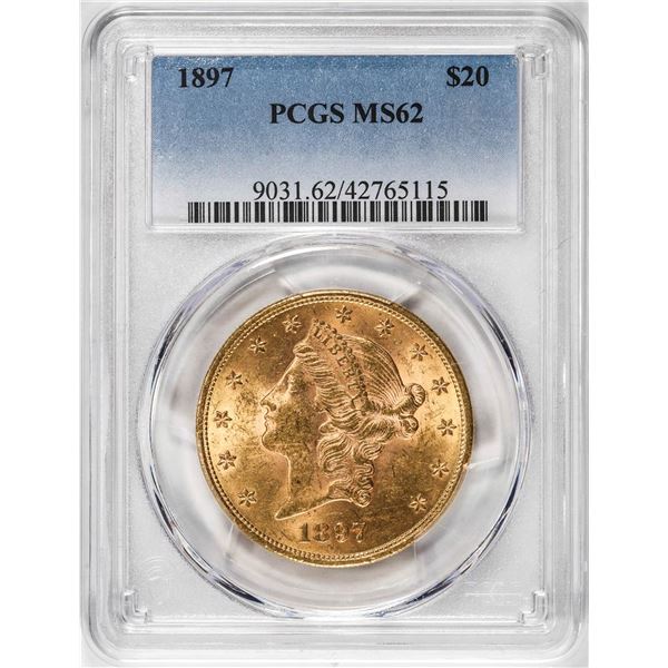 1897 $20 Liberty Head Double Eagle Gold Coin PCGS MS62