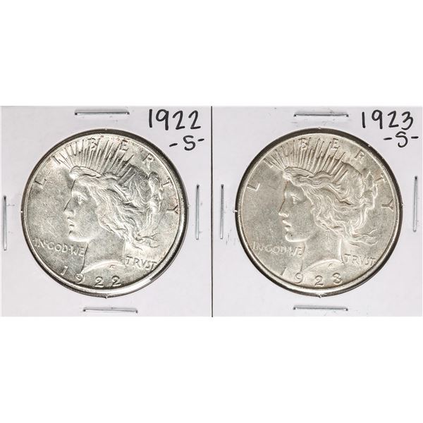 1922-S & 1923-S $1 Peace Silver Dollar Coins
