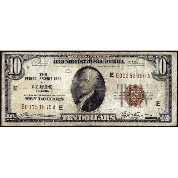 1929 $10 Federal Reserve Bank Note Richmond