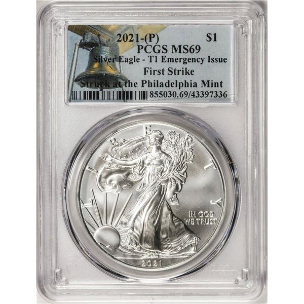 2021-(P) Type 1 $1 American Silver Eagle Coin PCGS MS69 First Strike Emergency Issue