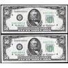 Image 1 : Lot of (2) Consecutive 1950B $50 Federal Reserve Notes Cleveland