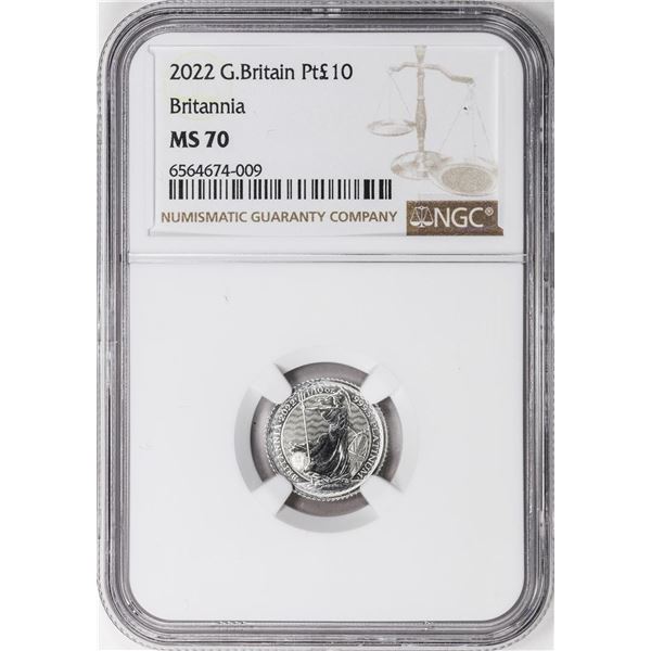 2022 Great Britain 10 Pounds Britannia 1/10oz Platinum Coin NGC MS70