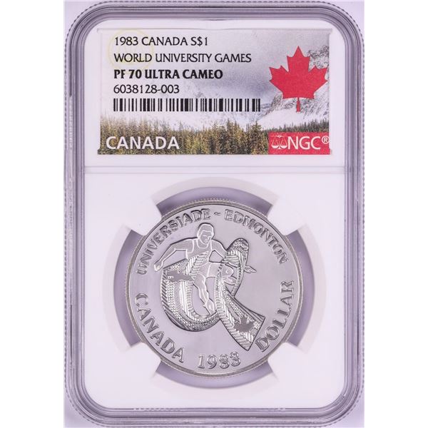 1983 $1 Proof Canada World University Games Silver Dollar Coin NGC PF70 Ultra Cameo