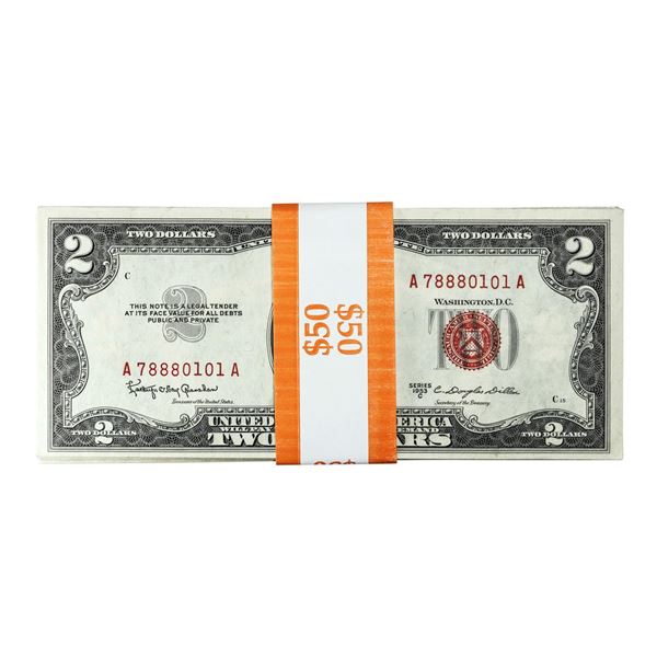 Pack of (25) Consecutive 1953C $2 Legal Tender Notes